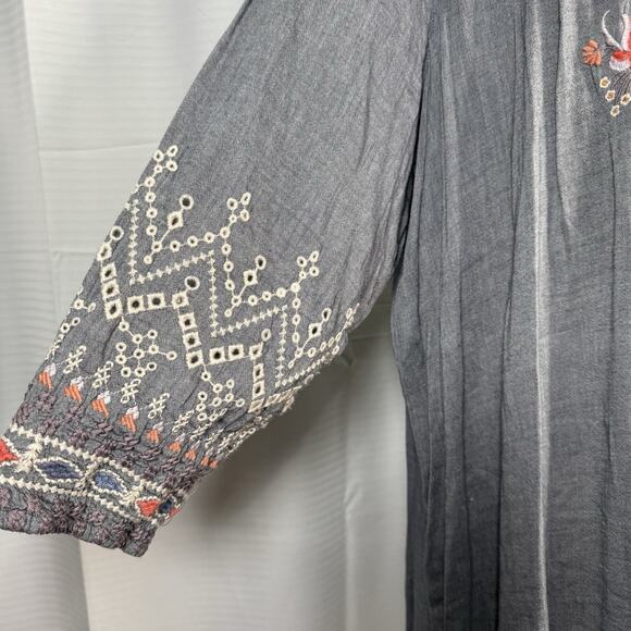 Johnny Was Embroidered Ellington Peasant Dress Size XL Boho Floral Gray - Picture 3 of 10